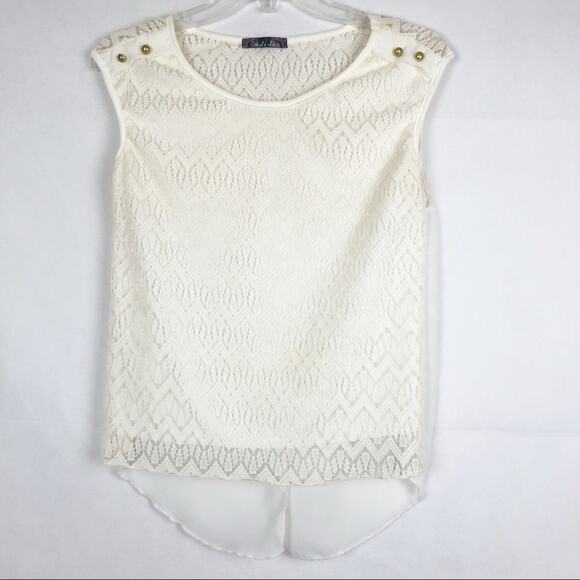 Ohh la la Cream Lace Top Size Small Cap Sleeve Split Back - Picture 1 of 11